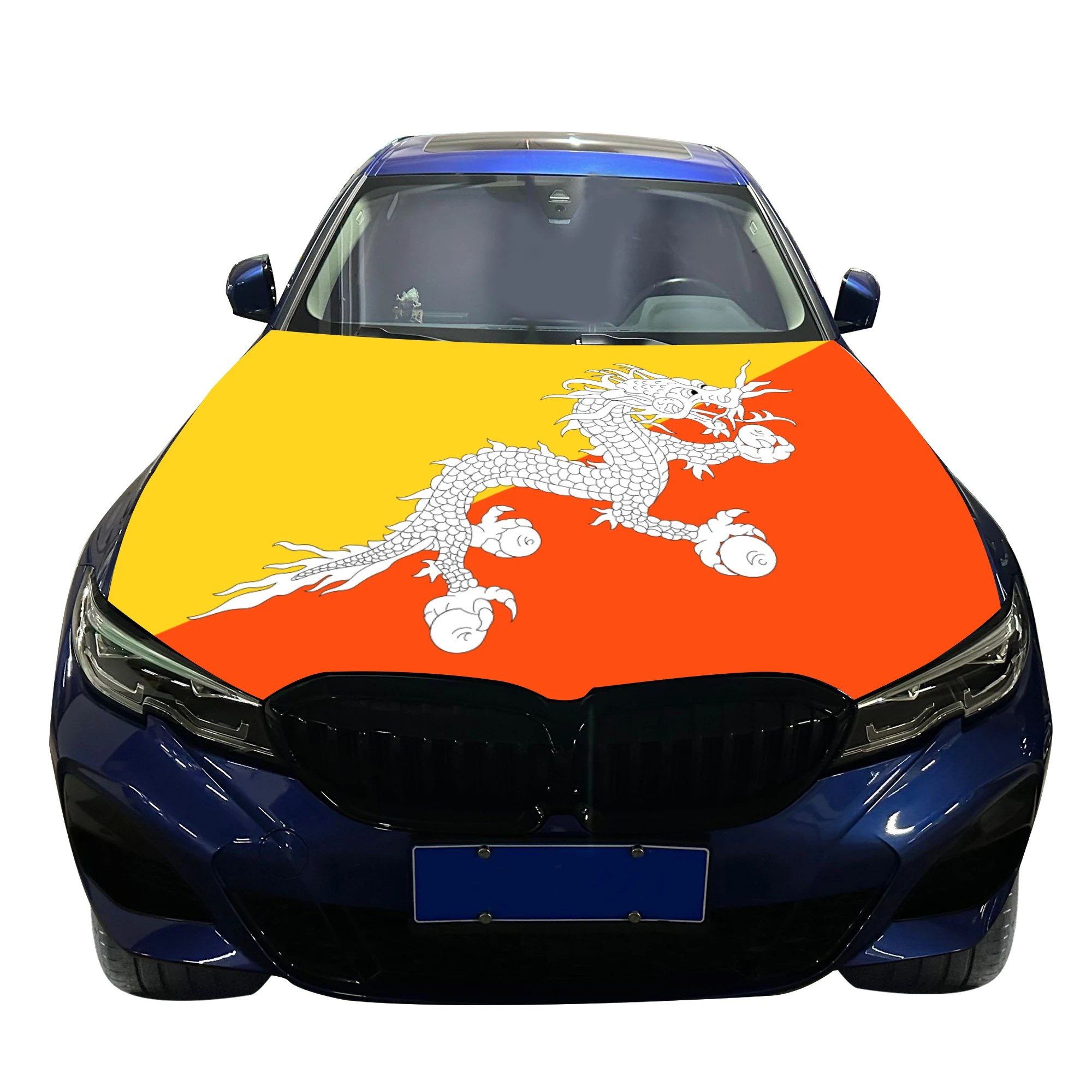 Bhutan Car Hood Cover Flag  Universal Size Elastic Polyester 120x150cm for Car Decor