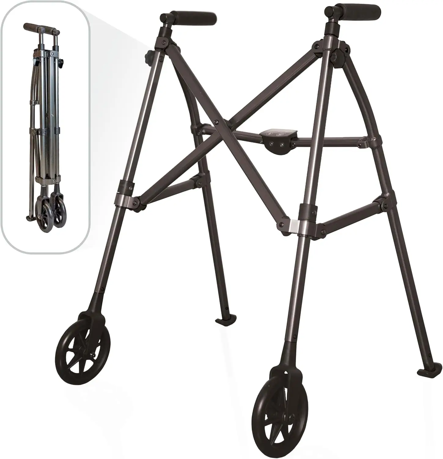 

Space Saver Walker, Lightweight Folding Rolling Mobility Aid for Seniors & Adults, Compact 2-Wheel Disability Device
