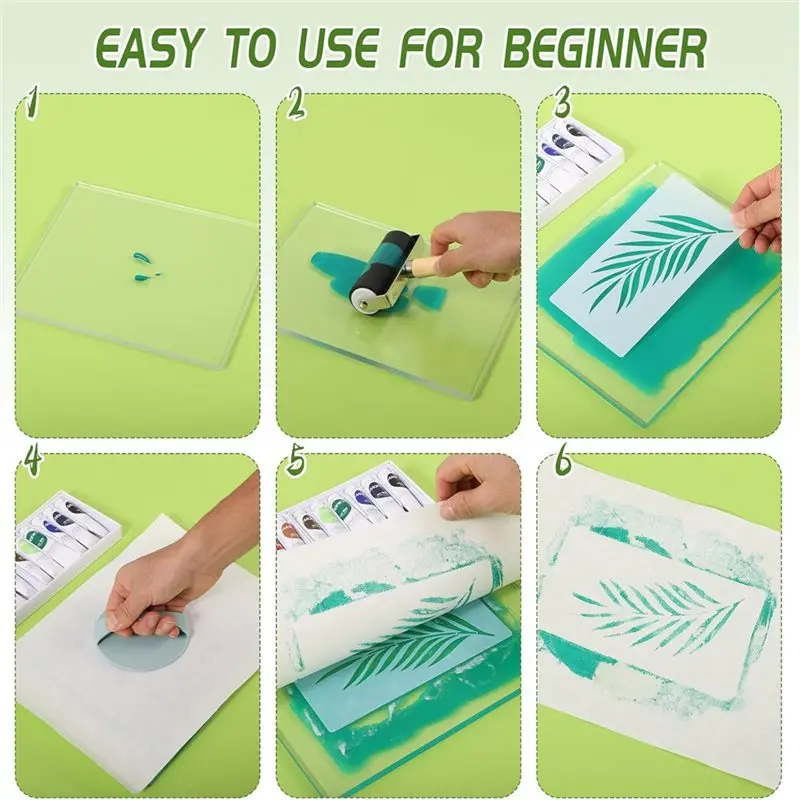 لوحة طباعة ABSJ-Gel مقاس 5 × 7 بوصة بما في ذلك أسطوانة براير، استنسل ورق الأرز - لفن الوسائط المختلطة للفنانين والمبتدئين #5