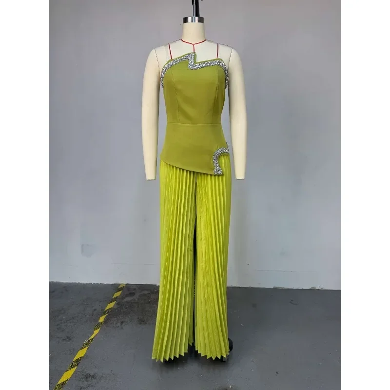 

Women's Clothing 2025 Summer New Tube Top with Diamond Irregular Top Pleated Wide-leg Pants Set