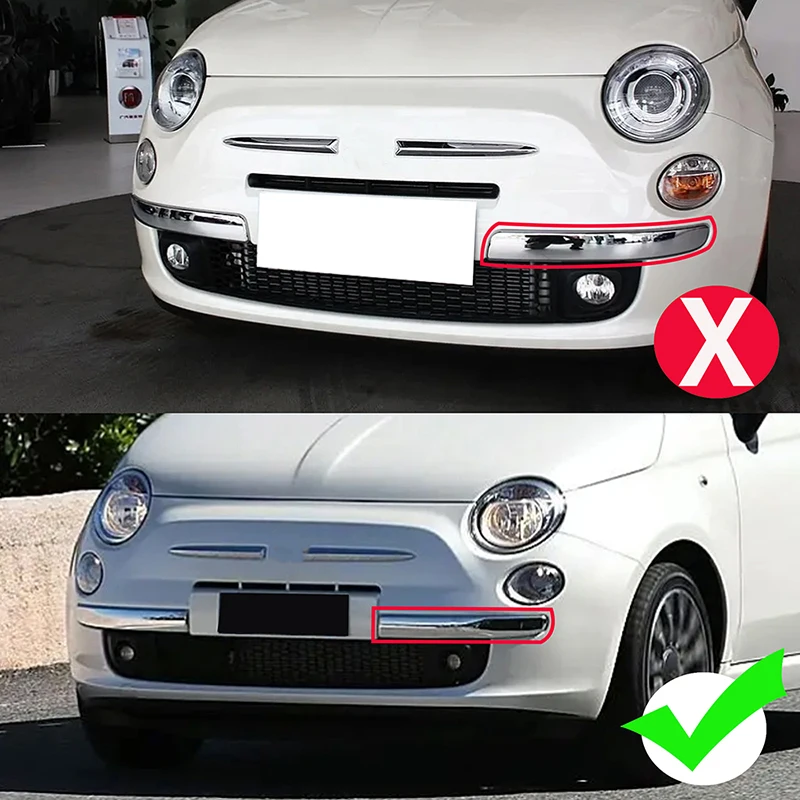 Front Bumper Upper Grill Moulding Trim Strip 1 Pair Car Chrome Fit For Fiat 500 2007-2015 735455056 735455057