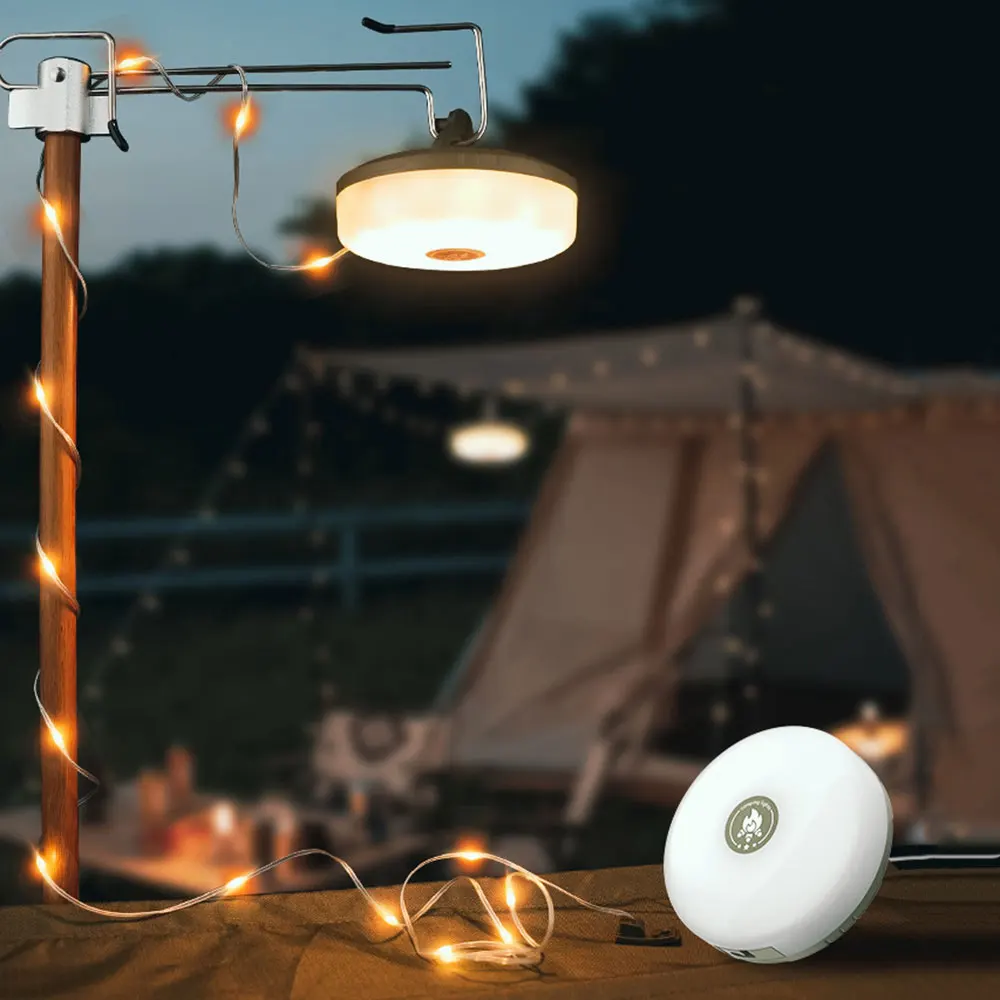 USB Rechargeable Camping Light Outdoor Tent Light XTE LED Flashlight with Magnet Hook 10 Meter Light Strip (warm Light+RGB)