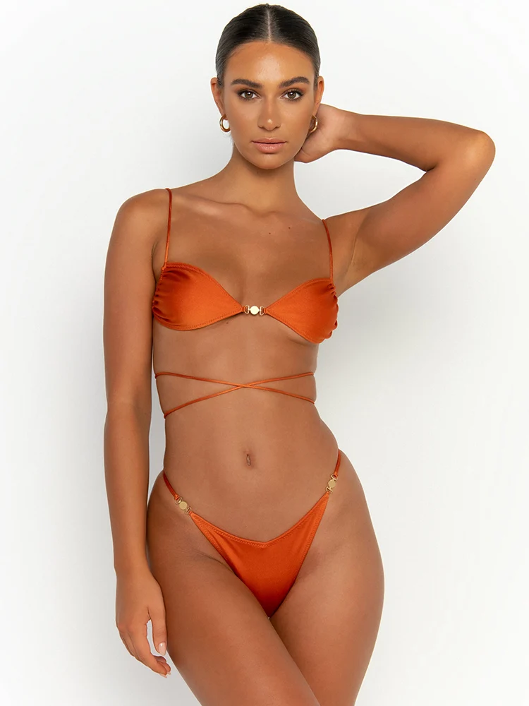 Rinabe Sexy Swimwear Solid Bikinis Women Swimsuit With Ties Thongs Bathing Suits Solid Beachwear Brazilian Biquinis Summer Swim