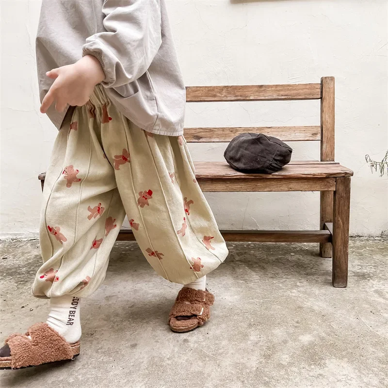 MILANCEL New Spring Kids Casual Pants Girls Cartoon Bear Loose Trousers Children Boys Thin Style Harem Pant
