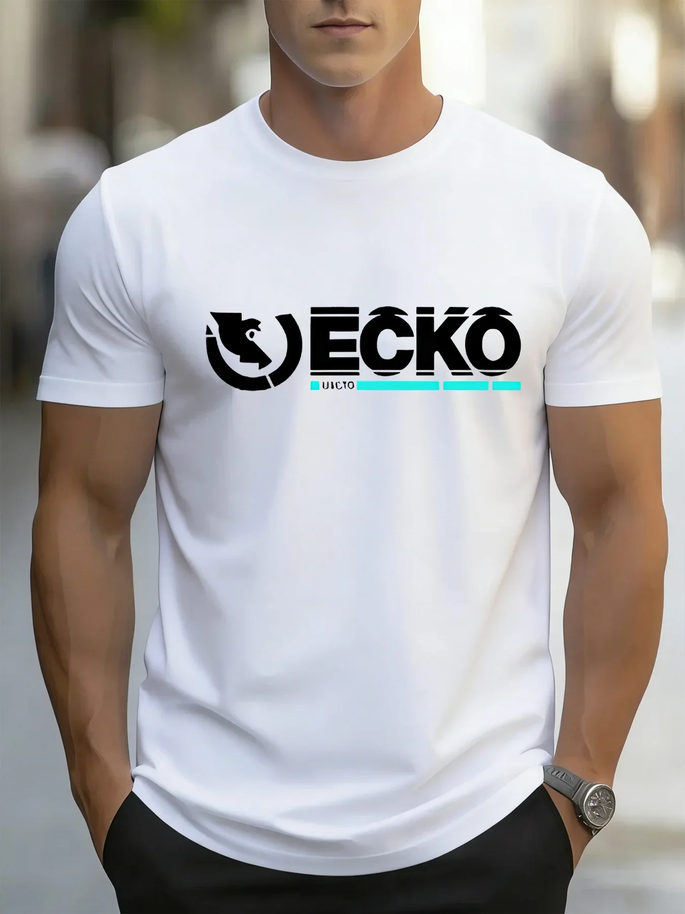Ecko Left Half Ring Cutout Rhino Tee Thick Block Split Letter Small Horizontal Line Submark Minimal Street Hip Hop Cotton Short