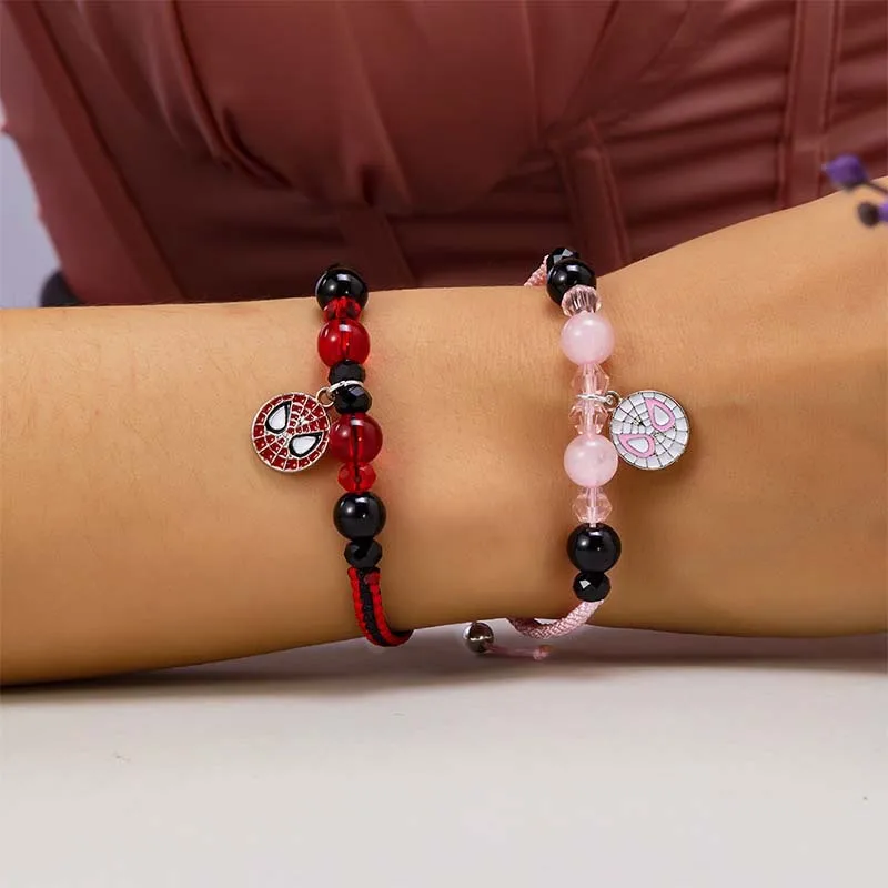 Kawaii Hello Kitty Sanrio Braided Bracelet Anime Figure Alloy Magnetic Bracelet Hand Woven Wristband Couple Style Gifts 2Pcs/Set