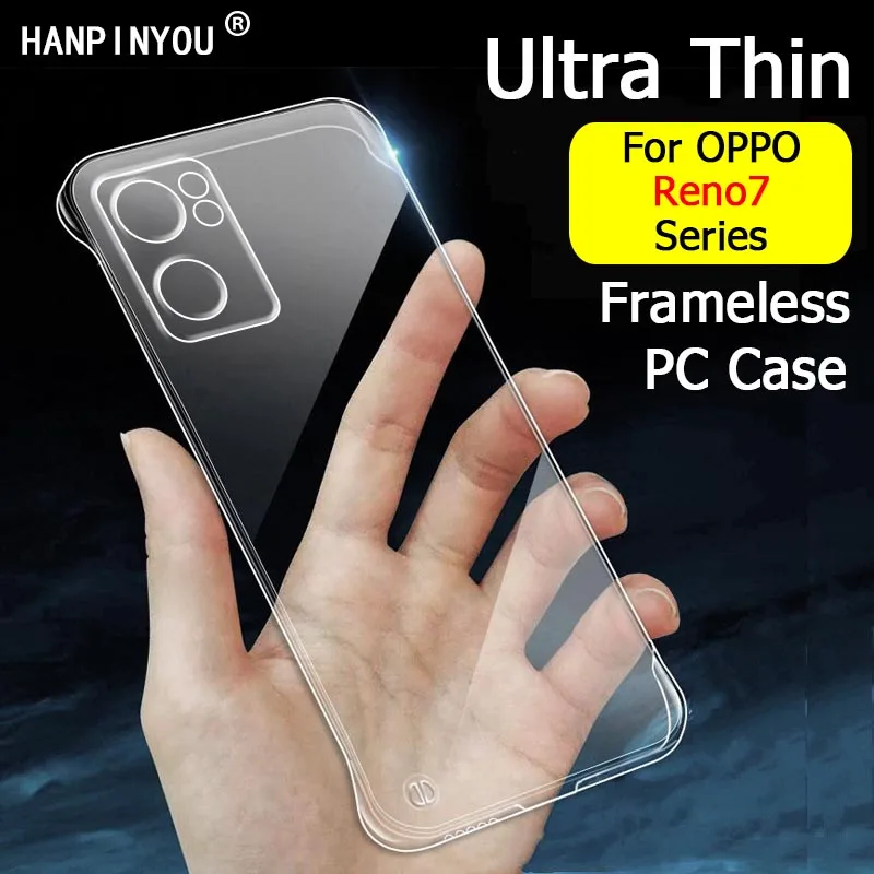 Simple Ultra Thin Clear Frameless Case For OPPO Reno7 Reno 7 SE Pro 5G Transparent PC Back Camera Protector Shell with Strap