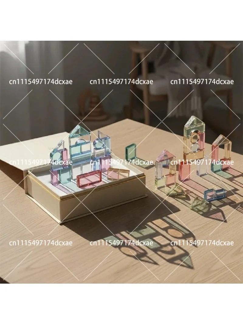 Blue Clear Acrylic Geometric Gift Box Ornament Transparent Sensory Decor Tabletop Display
