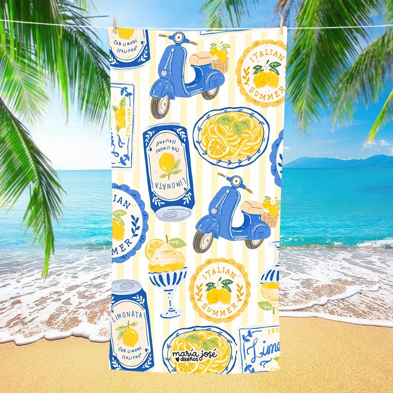 Peach Beach Towel Orange Plaid Vintage Fruit Flower Microfiber Quick Dry Oversized Summer Pool Vacation Travel Bath Towel Gift