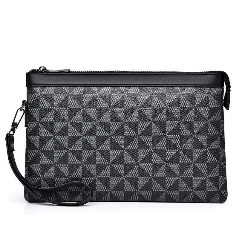 

Faionable Plaid Busin Men's Underarm Handbag Soft PU Leather Young Men's Clutch Bag with Zipper Closure for Busin Use