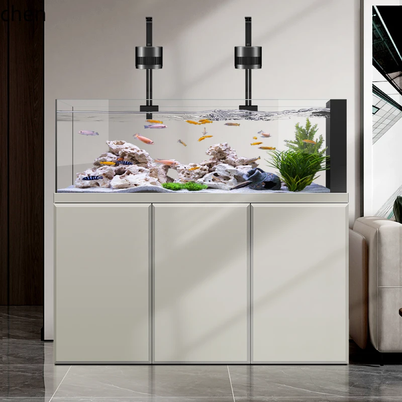 

QZT Native Stream Aquarium Fish Tank Living Room Household Floor Glass Ecological Aquarium Bottom Filter Ultra White