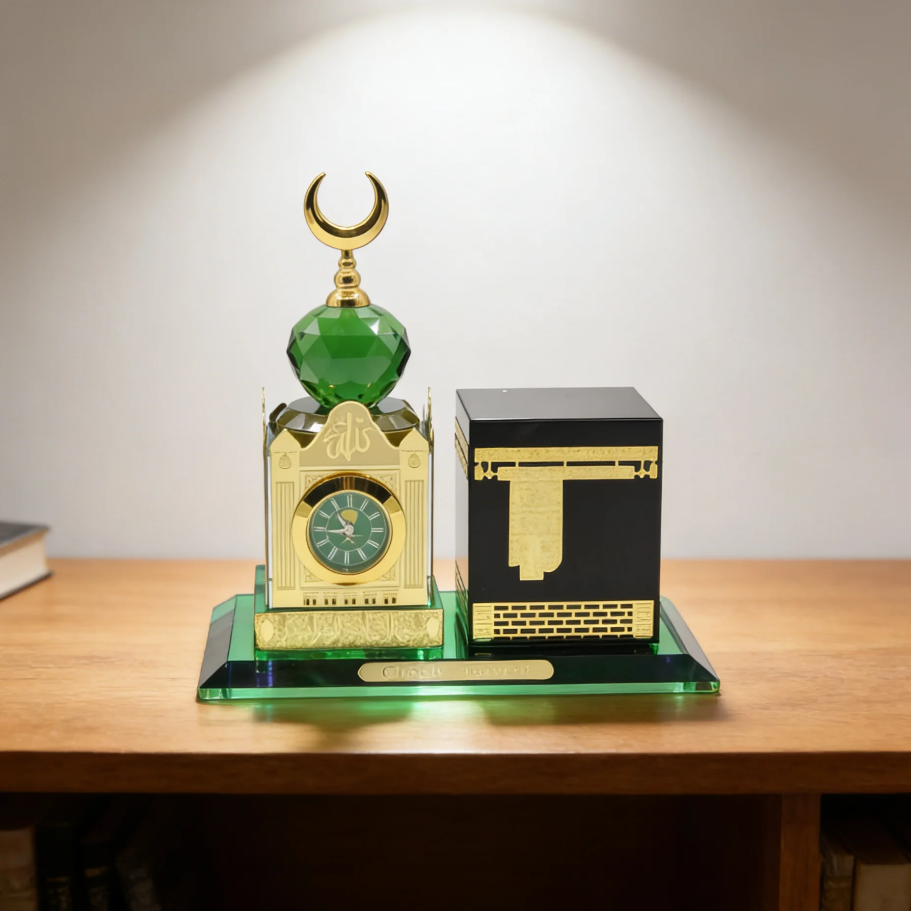 Light Luxury Twin-Tower Ornament Set with Watch, Anti-Slip Widened Base, Desktop Decor for Study & Office