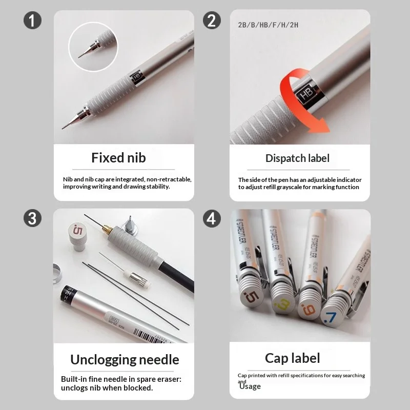 Ołówek automatyczny Staedtler 925 odporny na uszkodzenia, 0.3~2.0mm, wytrzymały metalowy korpus, do egzaminów i rysunku technicznego, projektowania architektonicznego. — zdjęcie produktu 4