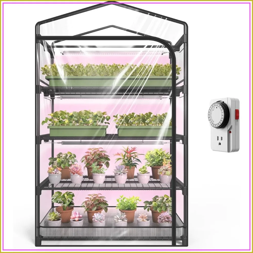 Indoor Greenhouse with Grow Light, 4-Tier Plant Shelf, 39x19x63in