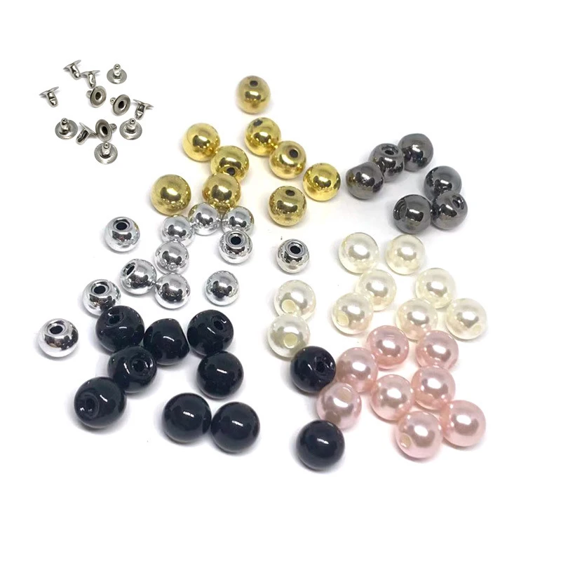 50 Sets 6mm~10mm Plastic Imitation Pearl Rivets Studs Round Rivet for DIY Leather Craft Bag Shoes Hat Clothes Decoration 4colors