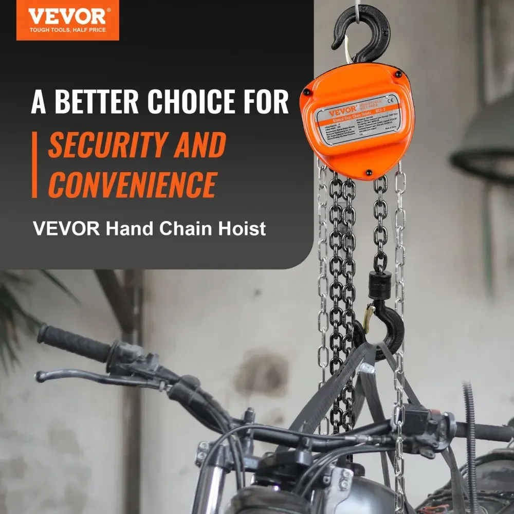 VEVOR Hand Chain Hoist 1 Ton 2200 lbs Capacity 20 FT Come Along G80 Galvanized Carbon Steel with Double-Pawl Brake