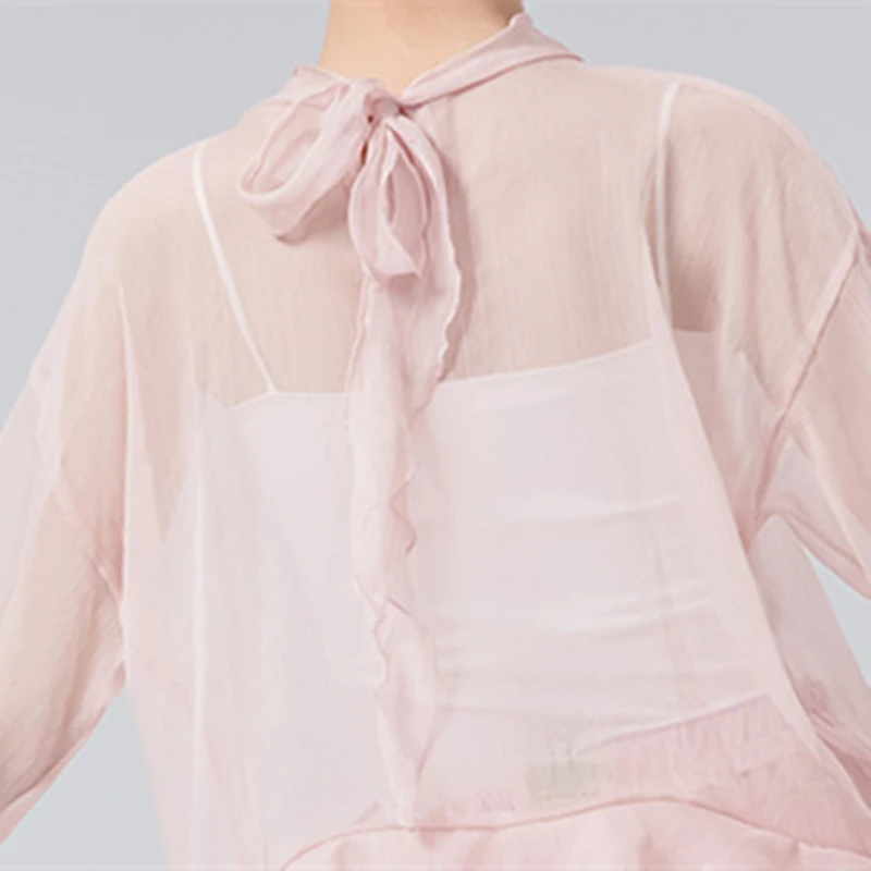 Top da danza classica da donna strati con volant barchette manica svasata camicia trasparente collo elegante abiti da pratica camicetta da performance Hanfu