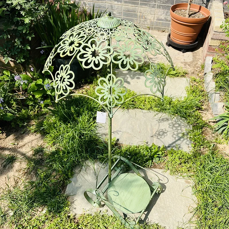 American rural retro wrought iron umbrella decorative flower stand, garden  outdoor courtyard floor-to-ceiling flower pot stand