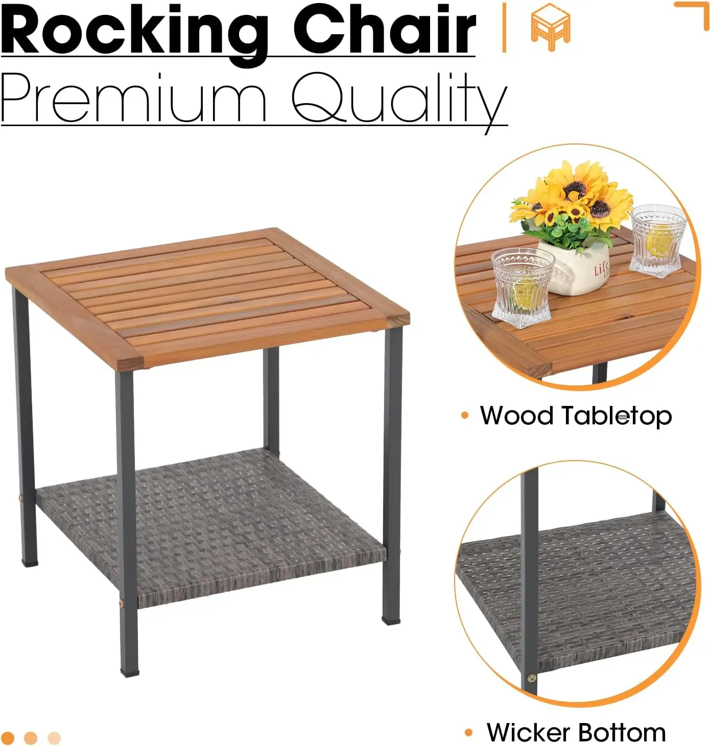 Outdoor Rocking Bistro Set, cadeiras com mesa de café e almofada, Móveis de vime, Pátio e Quintal, 3 PCs