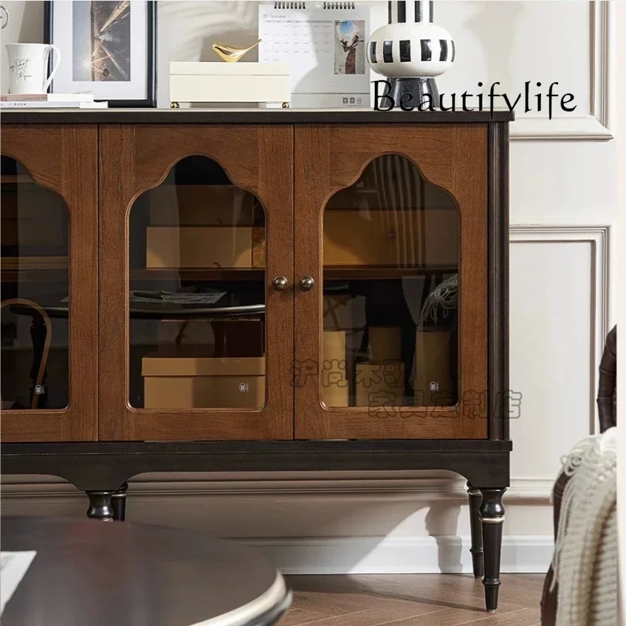 AFrench Retro Dining Side Cabinet Foyer Decoration American Light Luxury Solid Wood Living Room Wall Locker Entrance Storage