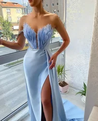 Vestido de fiesta de cumpleaños para mujer, Top de tubo de noche, pluma, abertura, Sexy