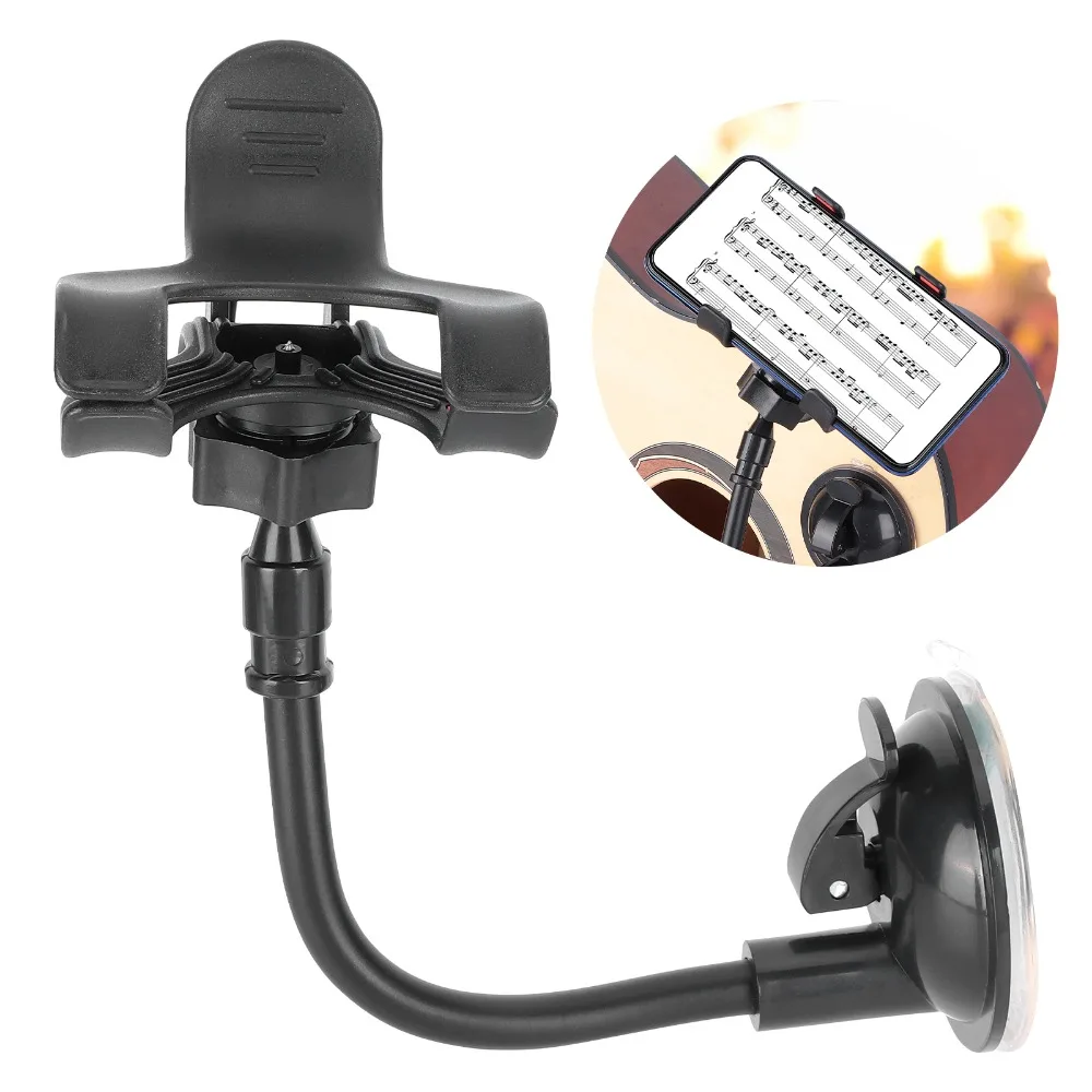 

​Removable Guitar Phone Holder​ ​Suction Cup Mount​ Black ​Guitar Head Phone Holder​ ​Clip-On Type ​360 Degree Rotating​