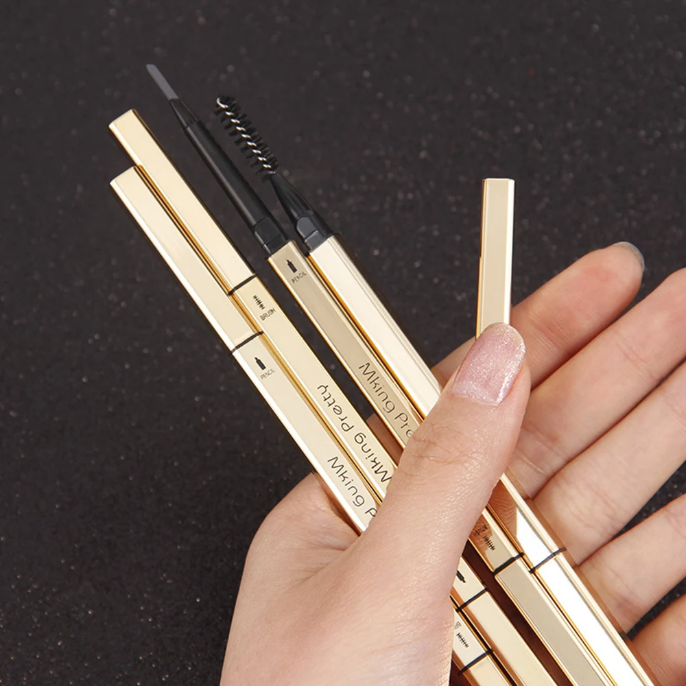 Double Head Auto Rotation Eyebrow Pencil Waterproof And Sweatproof Non-decolorizing Lasting Ultra-fine Core Female Gray Brown
