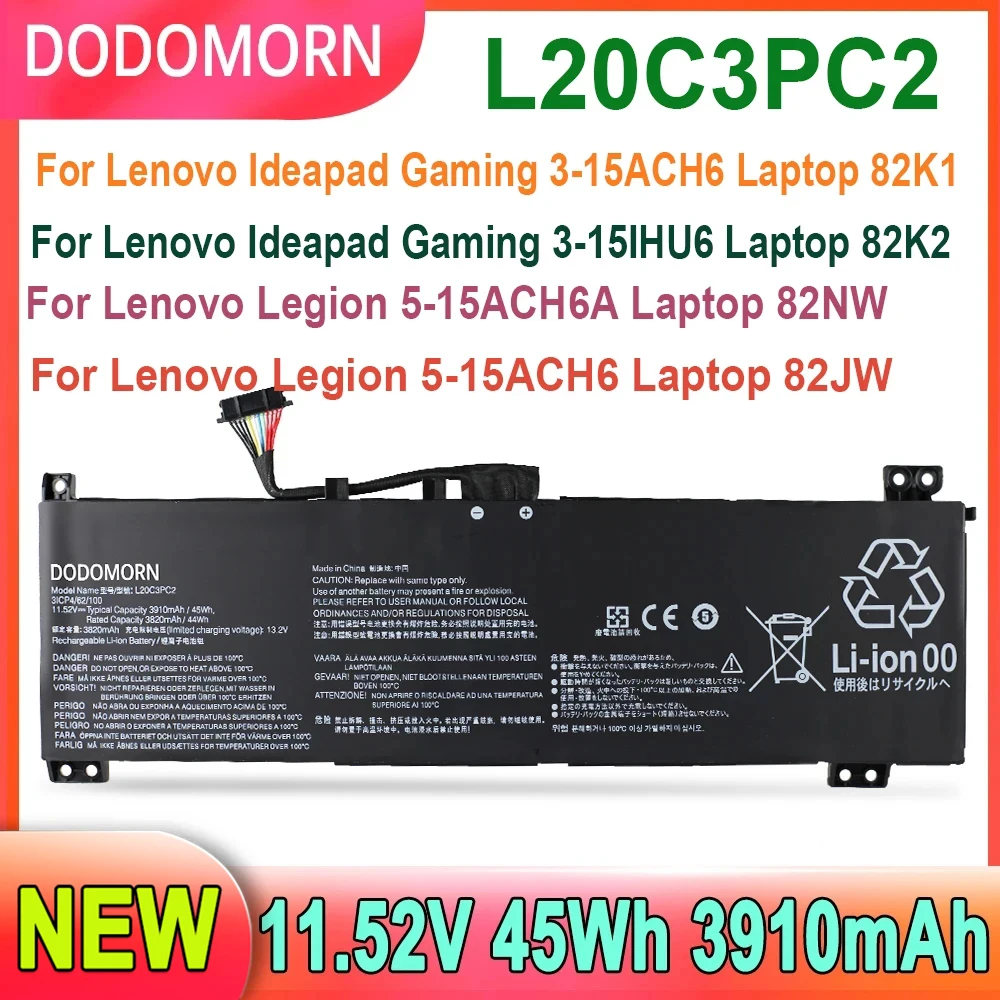 

DODOMORN L20C3PC2 Laptop Battery For Lenovo Ideapad Gaming 3-15ACH6 Laptop 82K1 For 3-15IHU6 Laptop 82K2 L20M3PC2 5B11B96715