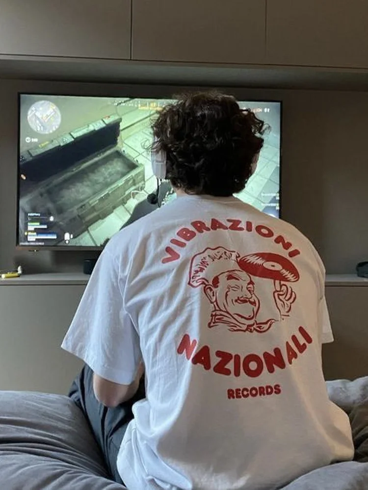 ベーシックホワイト半袖tシャツカップルマッチングメンズレディースカジュアルデザインレトロ漫画アメリカンスタイル王スタジオ