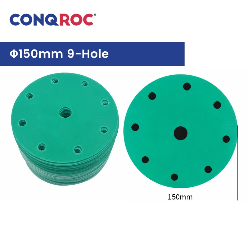 Sanding Discs 150mm 9-Hole Fused Zirconia Alumina Dry and Wet Sandpapers Polyester Film Hook & Loop 100-Piece Grit-60~2000