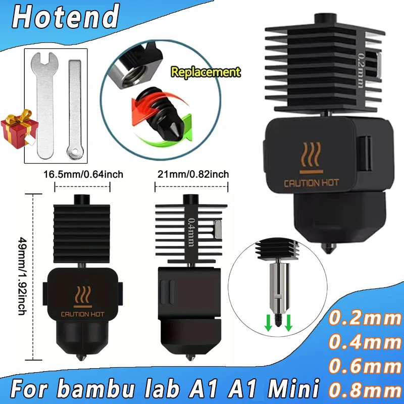 

Нагревательный элемент (хотэнд) для Bambu Lab A1, A1 mini, V2.0. Обновленная печатающая головка для 3D-принтеров Bambu Lab. Комплект сопел и хотэнда для A1, A1 mini.