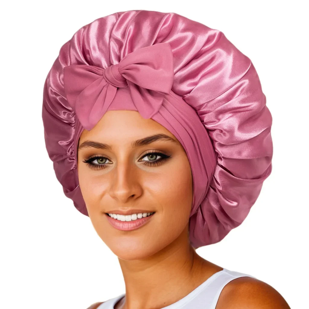 Women Satin Bonnet Solid Sleeping Hat Stretchy Tie Band Elastic Night Shower Cap Adjustable Hair Head Cover Bonnet for Women