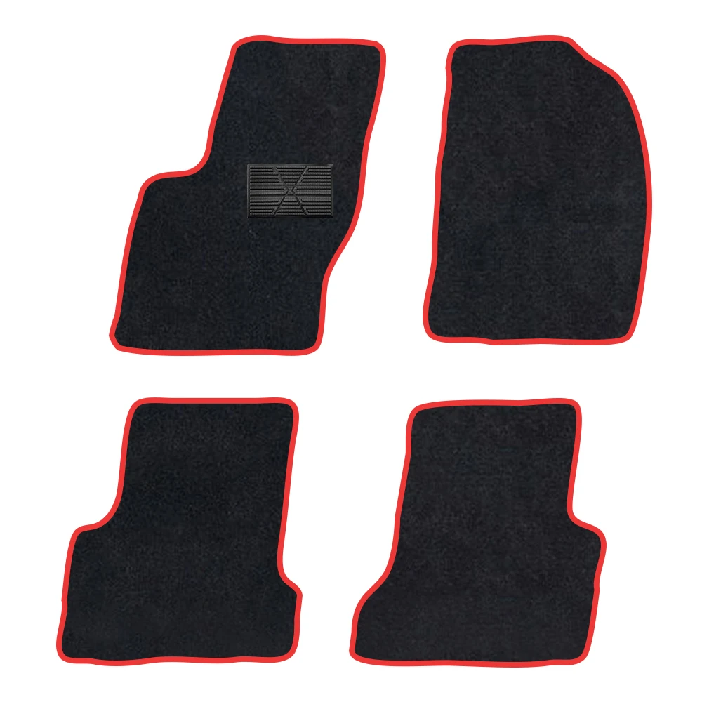 Auto-Fußmatte für Ford Focus 2004–2009 C307 MK2, nicht klassische Kreuzbrücke, 22 cm, Polyester-Wildleder, rutschfest, schwarze Rückseite, rotes Bindi