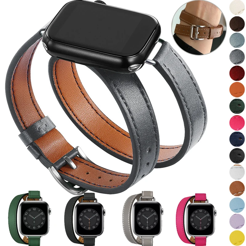 

Кожаный ремешок Pop Double Tour для Apple Watch Ultra Band 49 мм 45 мм 42 мм 44 мм Серия 8 7 6 Se 5 4 3 2 Iwatch 6 38 мм 40 мм Correa 4