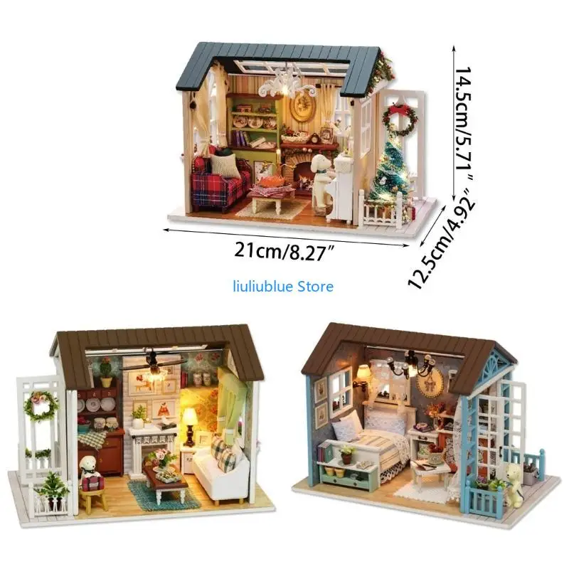 Zestawy do lalki dla lalek Dollhouse z meblami mini drewniany dom miniaturowy pokój zabawka dla dzieci dorosłych 62cf