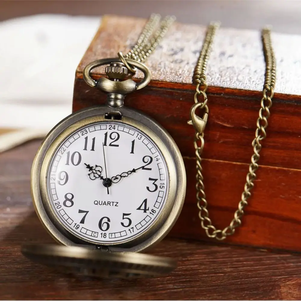 

Antique Design Steampunk Clock Necklace Hollow Bronze Finish Pocket Watch Pointer Display Flip Chain Watches For Women Men