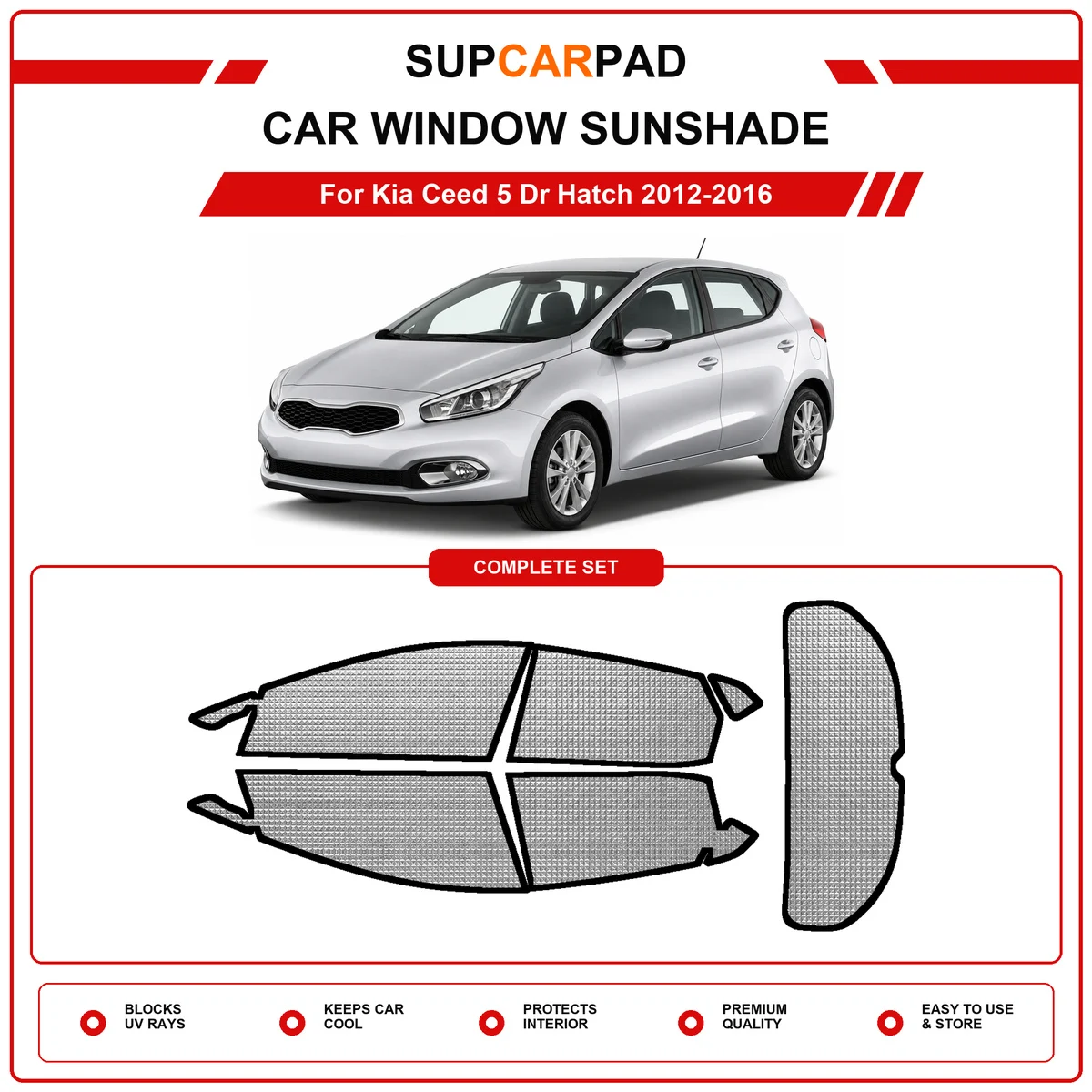 For Kia Ceed 5 Dr Hatch 2012-2016 Pre‑Cut Auto Window Sunshade Anti‑UV Car Sun Visor Protector