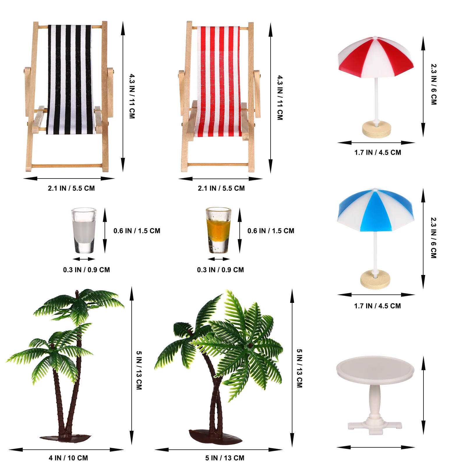 Beach Micro Landscape Miniature Set Mini Palm Trees Parasols Deckchairs Beverages Round Coffee Table Ornament for House