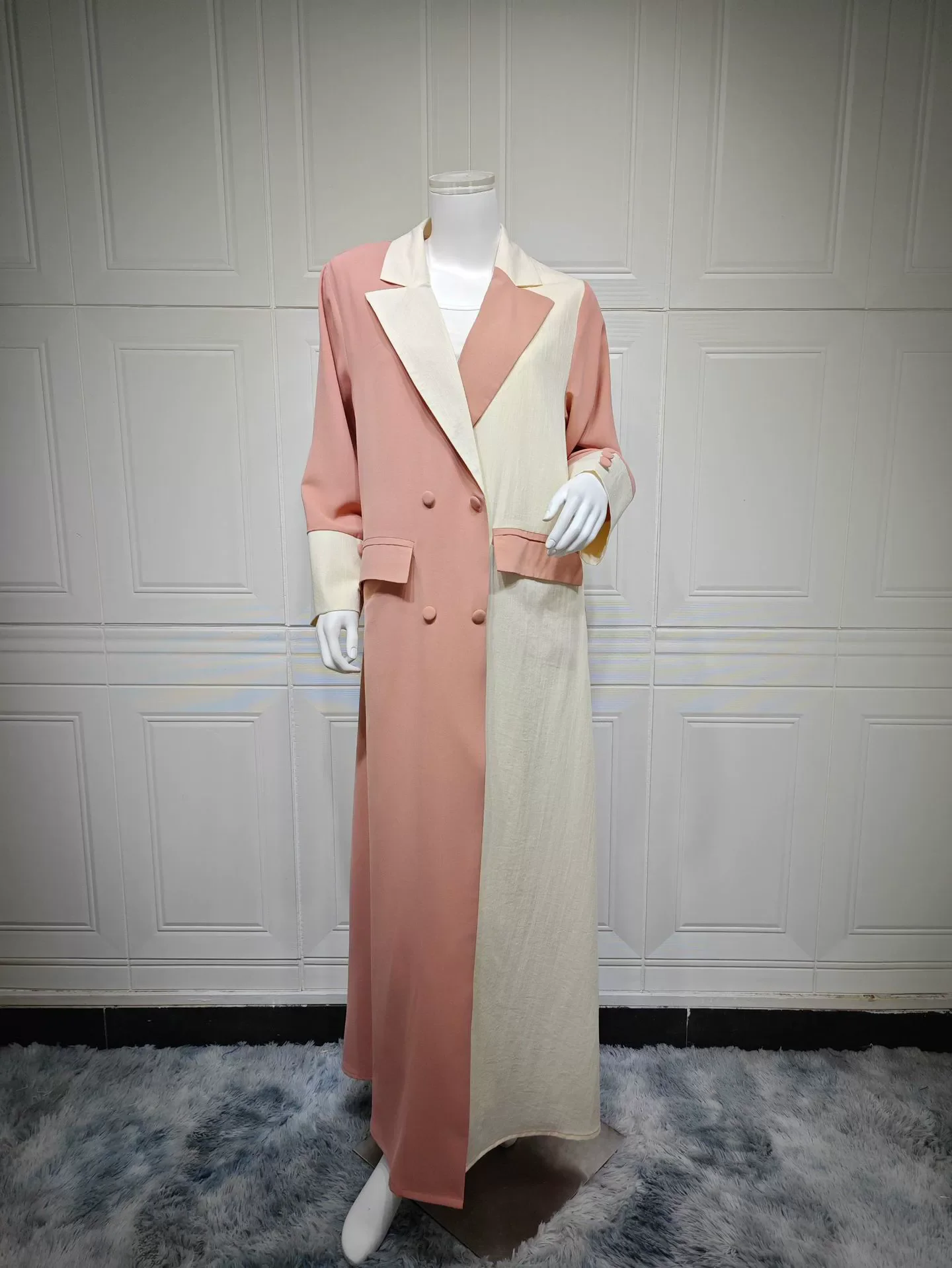 Ramadan mode musulmane modeste britannique Abaya manteau femmes 2025 nouveau Style costume col couleur bloquée Robe
