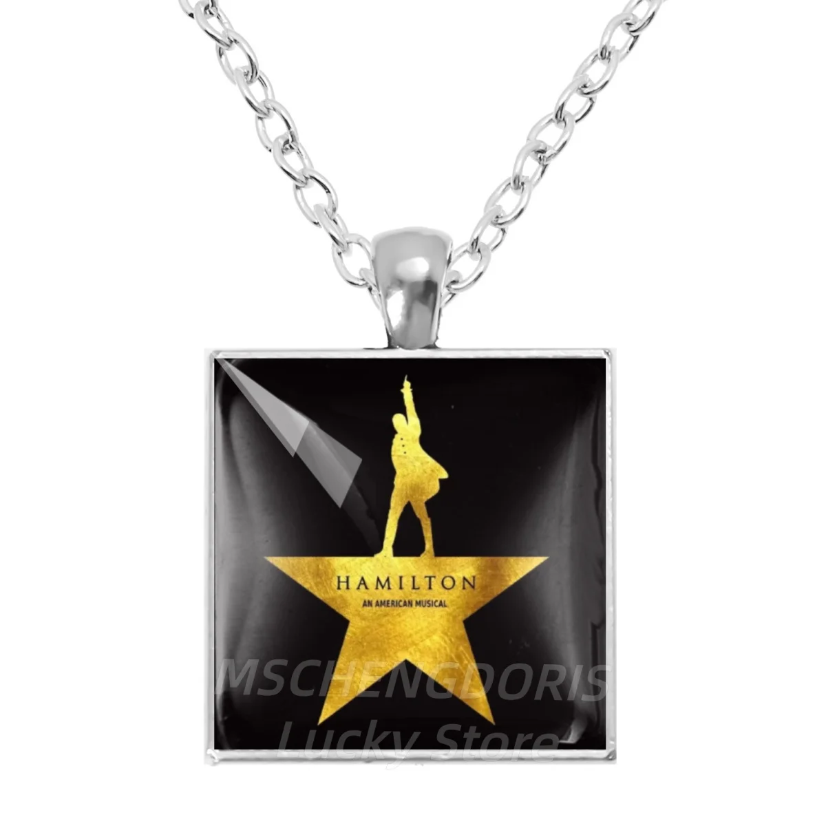 American Musical H-Hamilton Necklace 25MM Glass Cabochon Square Pendant Necklace Jewelry Charm Accessories Gift For Fans MS042