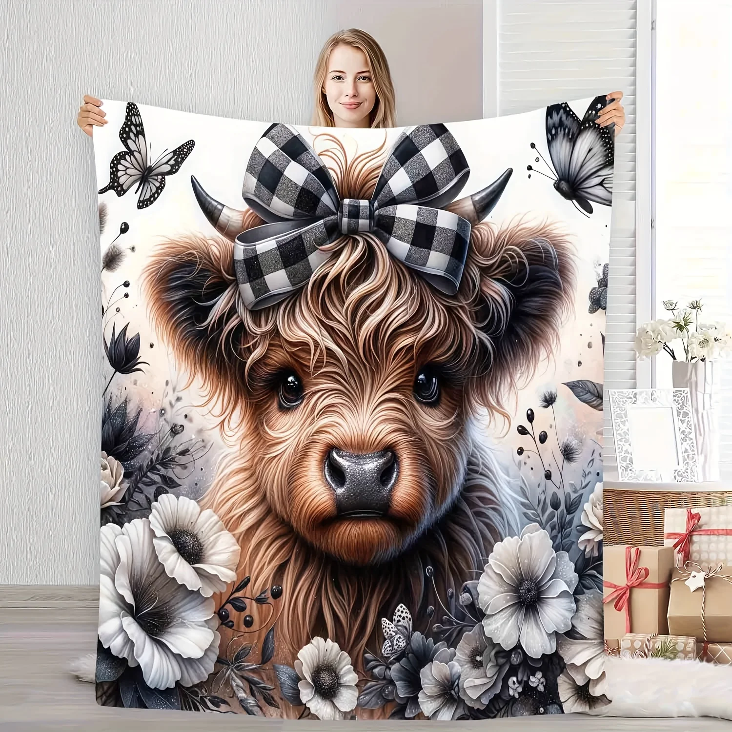 Highland Cow geruite deken - s - Highland Home Textiles recensie en prijs