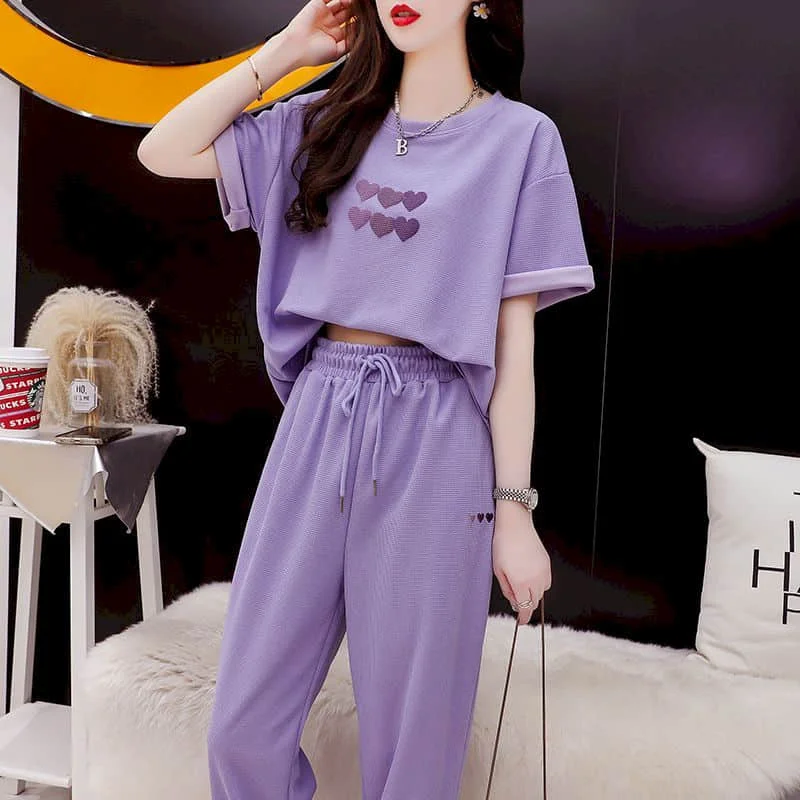 Oversized Pants Sets Women's Tracksuit Korean Fashion New O Neck T-shirt and Sweatpants Sporty Casual Two Piece Sets for Women