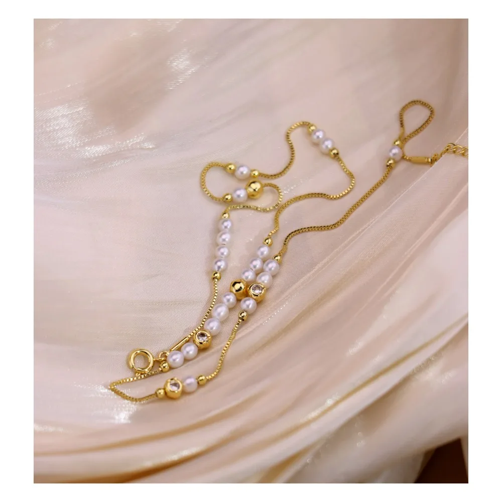 Retro Baroque Small Special-shaped Freshwater Pearl Necklace Clavicle Chain Exquisite and Extremely 2 Layers Thin Chain