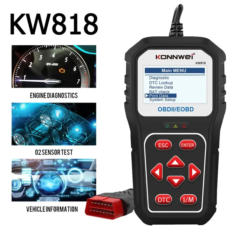 KONNWEI KW818 OBD2 Scanner Car 12V Battery Tester Support CAN J1850 Engine Fualt Code Readers Automotive Diagnostic-Tools