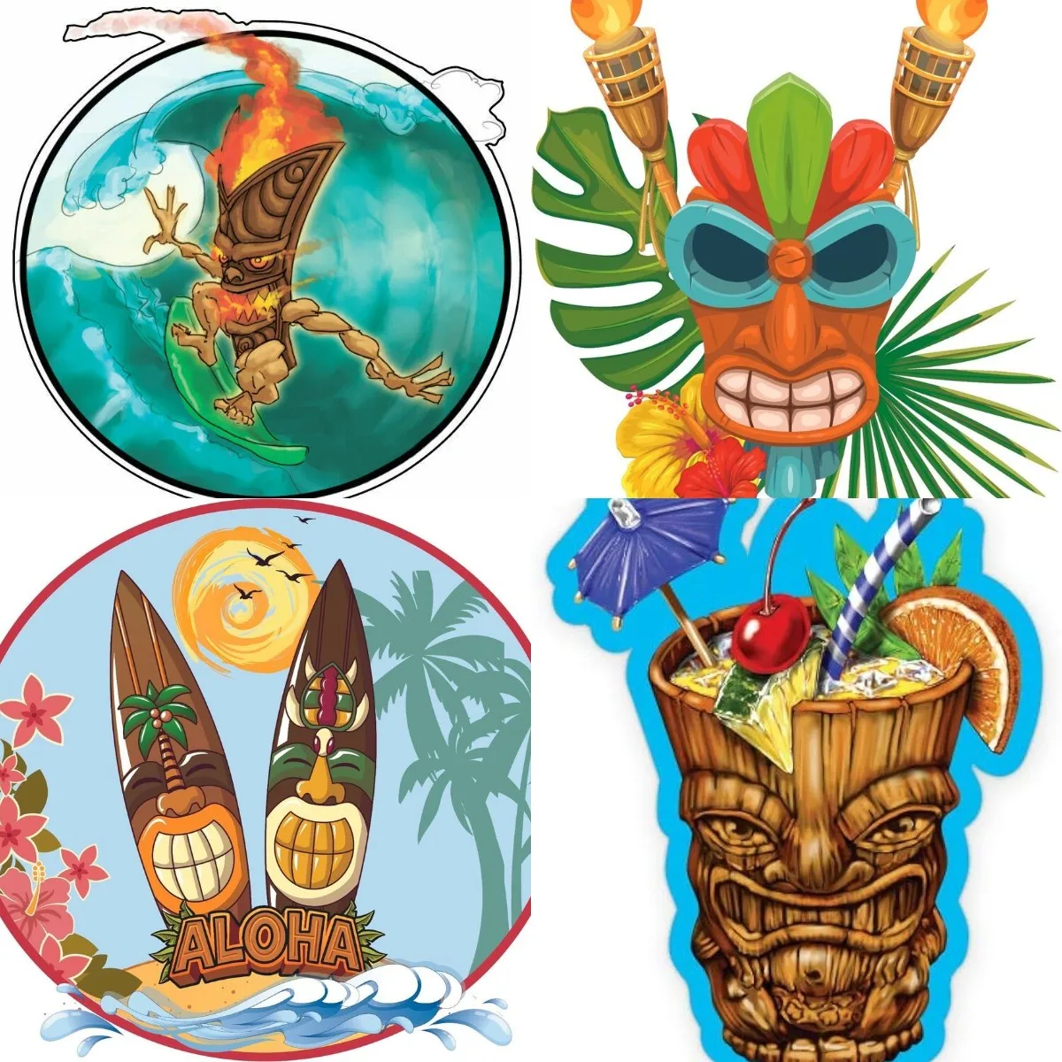 

Tiki Surfing Beach Hawaii Surfboard Vinyl Sticker / Decal for car window, bumper Motorcycle Accessories