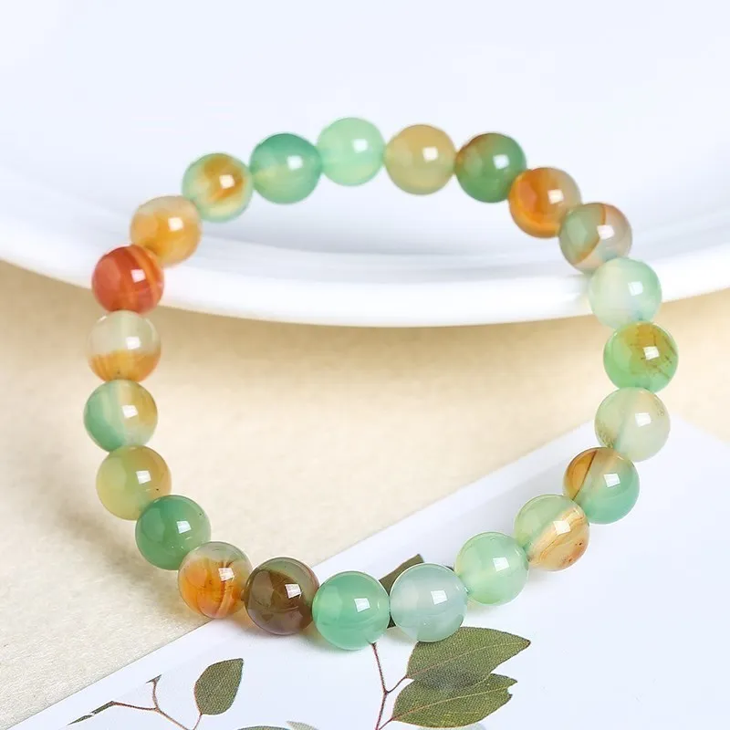 JD Natural Stone Peacock Agate Beads Bracelet Women Fashion Green Colorful Carnelian Stone Strand Bangles Female Jewelry Gift