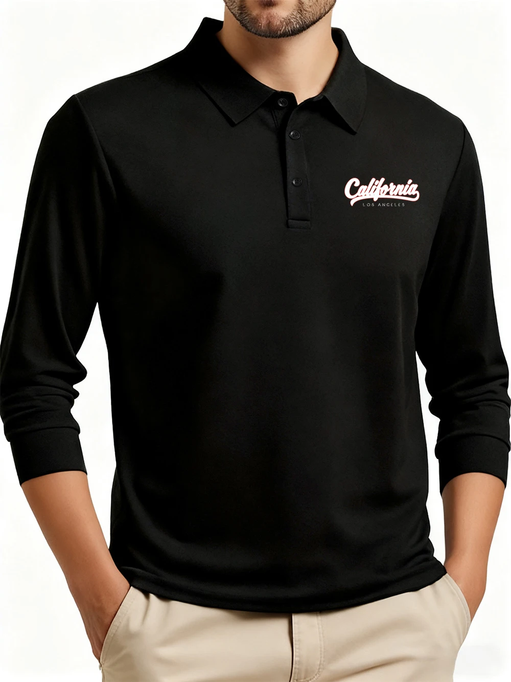 

California Los Angeles Letter Printing Polo Shirts Men Autumn Long Sleeves T-Shirts Commuting Lapel Tops Basic Male New Workwear