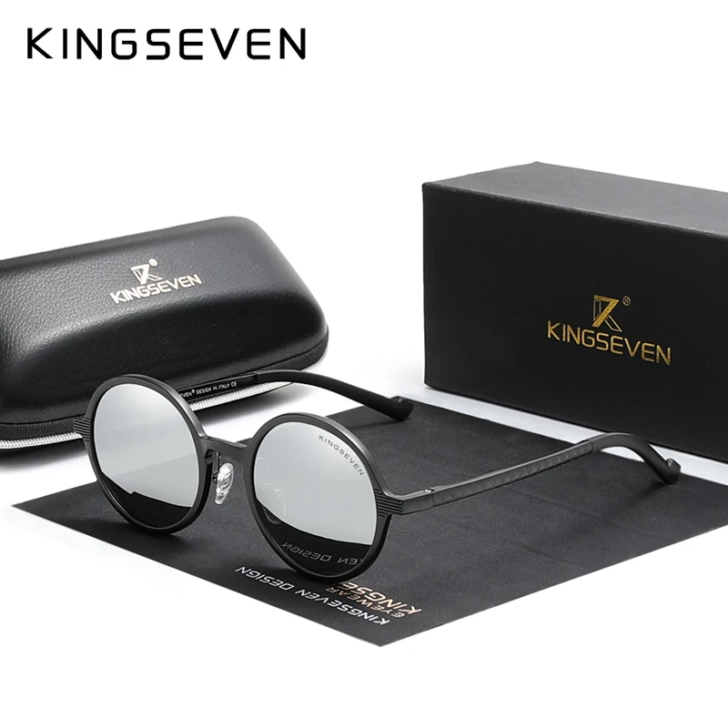 KINGSEVEN-gafas de sol polarizadas para hombre y mujer, lentes de sol redondas Steampunk, Retro, Estilo Vintage