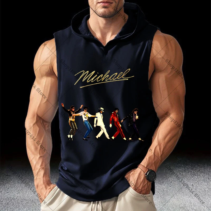 Adult Fashion Casual Vest Summer Clothing Undershirt King of Pop MJ Men Breathable Singlet Michael Jackson Hooded Waistcoat Gift view 3