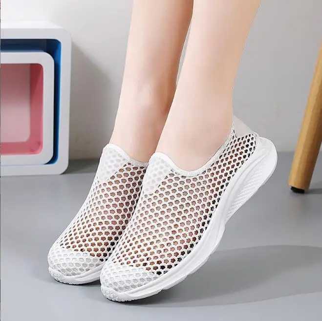 Summer New Women Shoes Solid Color Loafers Mesh Sneakers Openwork Ladies Shoe Comfortable Breathable Outdoor Zapatos